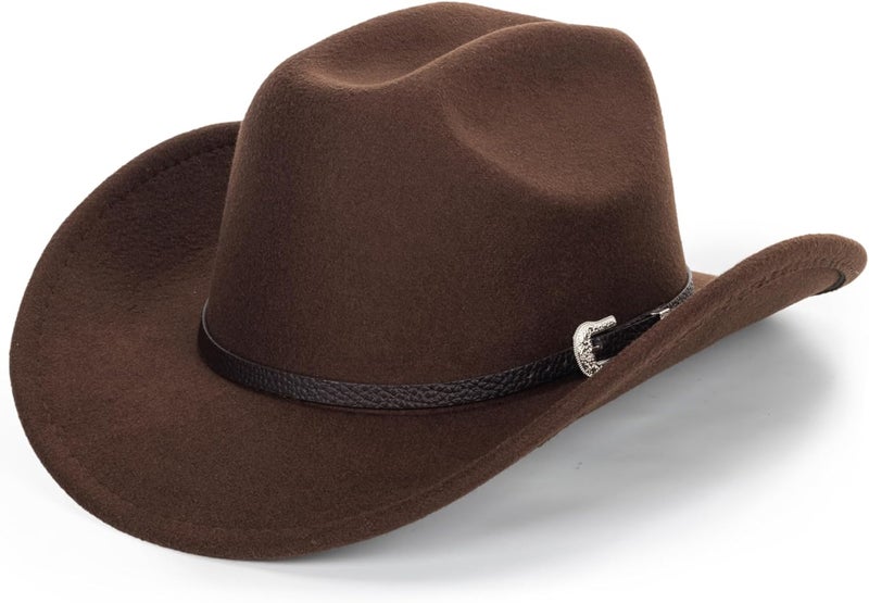 FGSS Womens Western-Cowboy-Hats Classic Felt-Hats - Rodeo Wide-Brim-Cowgirl Jazz-Hat with Buckle Belt(Lagre) - Image 5